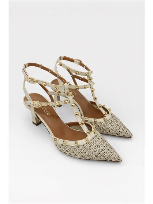 Décolleté slingback intrecciate panna con borchie  IL LACCIO | R1310RAFIA+NAPPAMILK